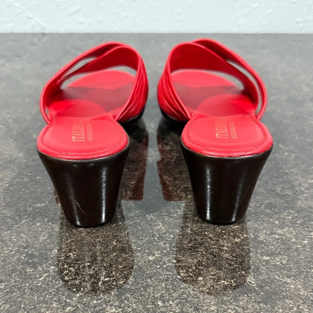 Italian Shoemakers Red Leather Cross-Band Slide Wedge Sandals Size 6.5‎